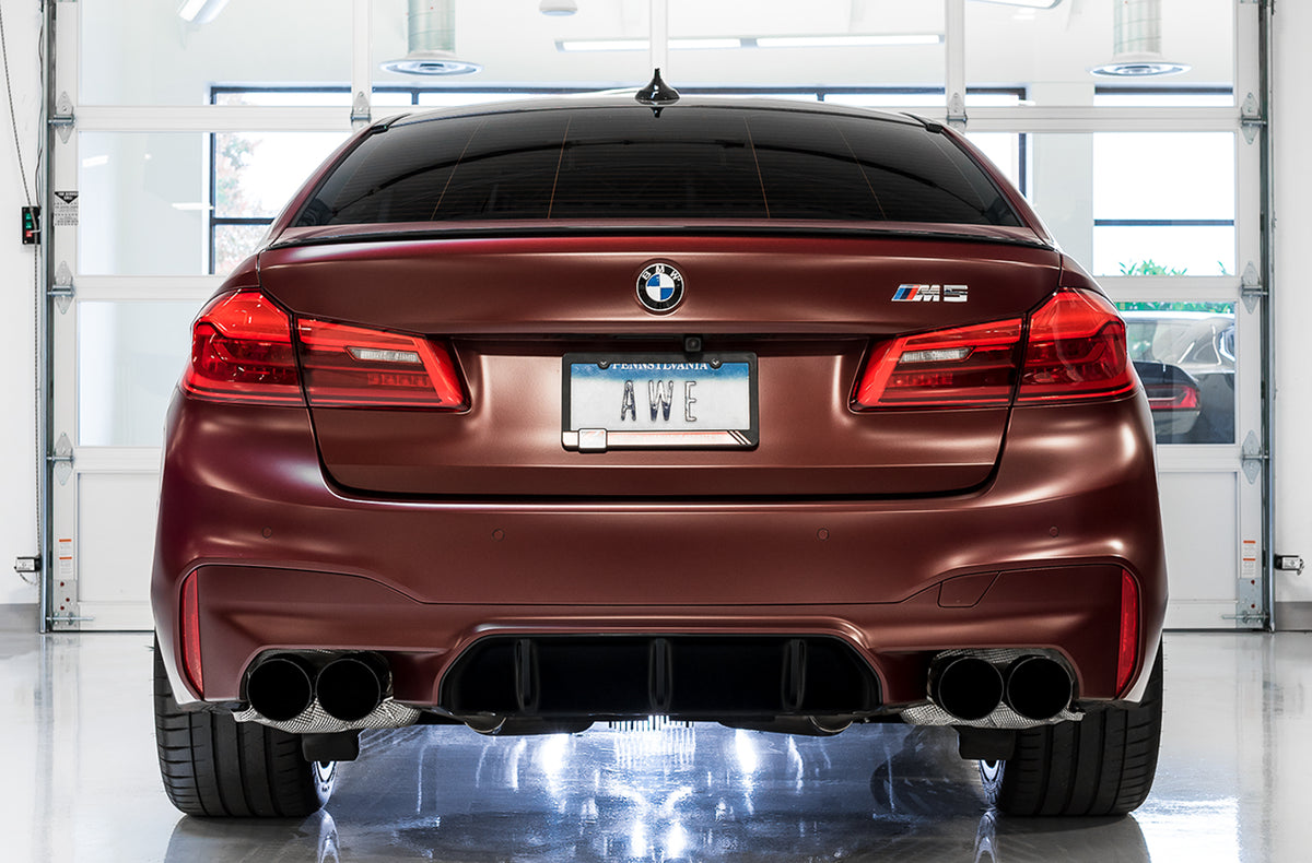 AWE Track Edition Axleback Exhaust for BMW F90 M5 - 4" Diamond Black Tips