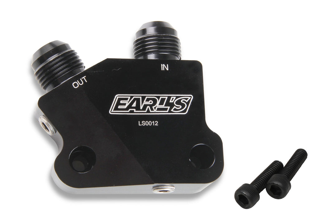 Earls LS Side Mount Oil Cooler Adapter, 10 AN Male, (2) 1/8" NPT Ports