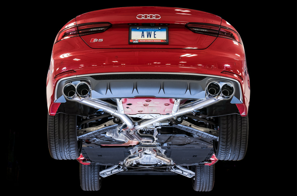AWE Track Edition Exhaust for Audi B9 S5 Coupe - Non-Resonated - 4" Chrome Silver Tips