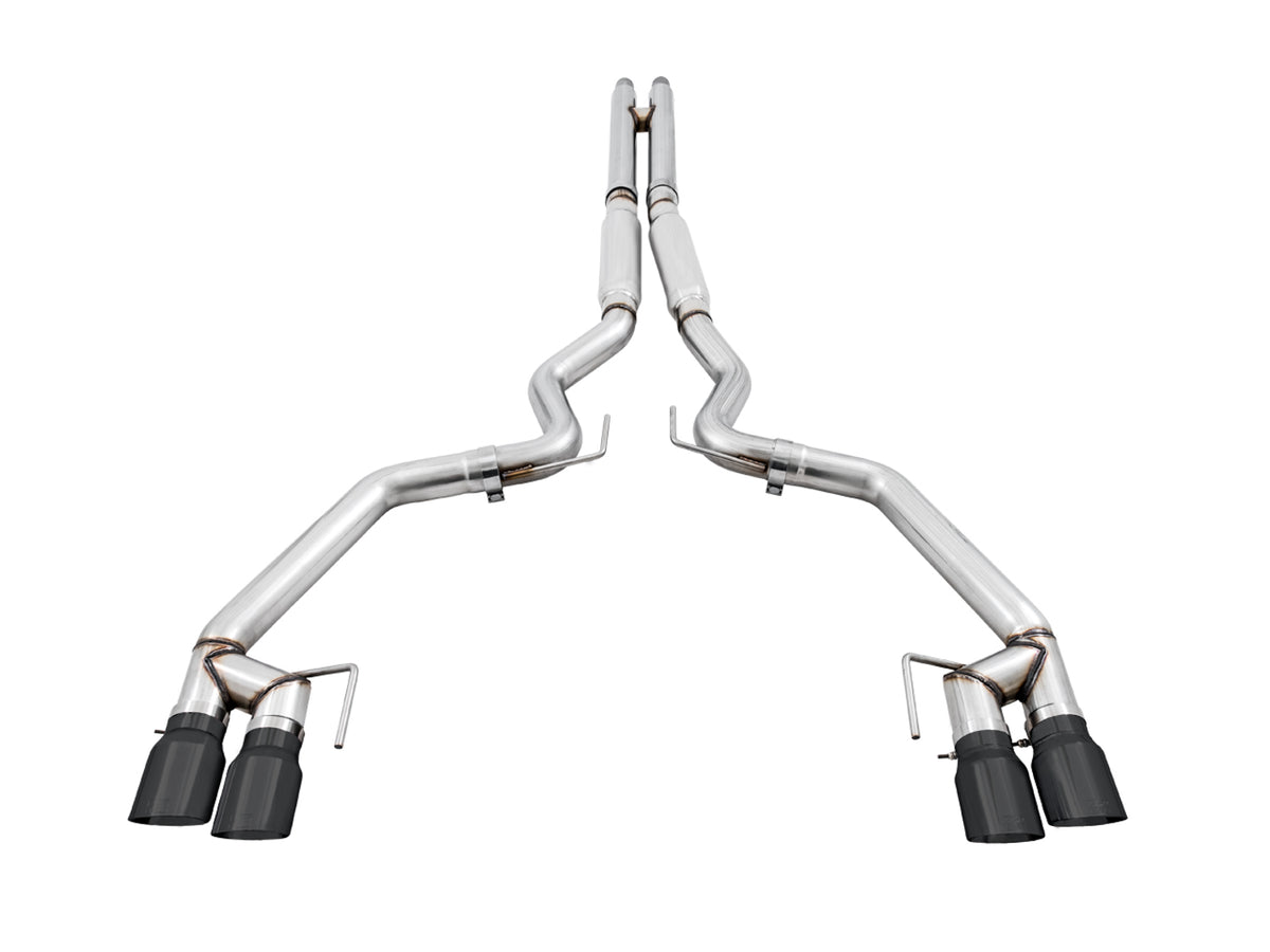 AWE Track Edition Cat-back Exhaust for the '18-'23 S550 Mustang GT - Quad Diamond Black Tips