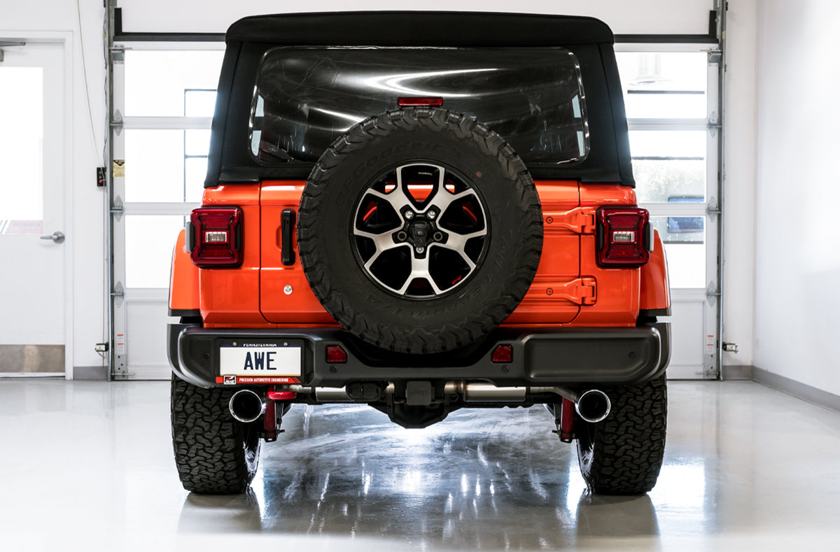AWE Tread Edition Axleback Dual Exhaust for Jeep JL/JLU 3.6L/2.0T - Chrome Silver Tips