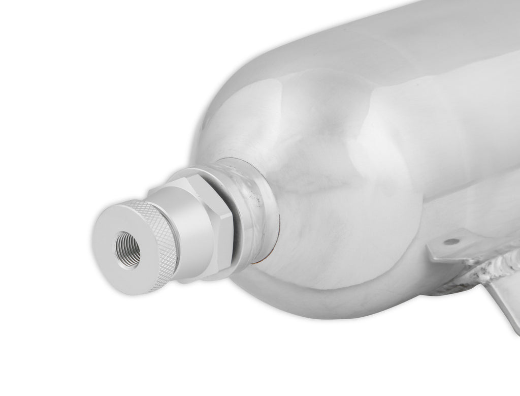 Polished w/ Billet Filter, Drain Valve, -12 AN O-Ring Port (inlet) & Mounting Brackets. 1/8" NPT on Drain Valve for Optional Remote Outlet Hose