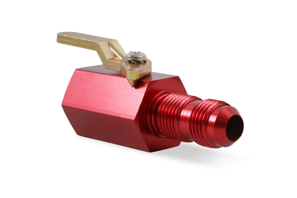 Shut-Off Valve 3/8" NPT Female Inlet & -6AN Bulkhead Outlet - 2.75 in. (2-3/4") Overall Length Red Anodized Aluminum