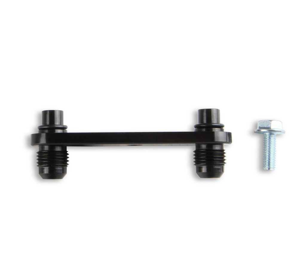 Fits GM (General Motors) 6L80E, and 6L90E Transmissions, -6 AN Male Flares, Black Anodized Finish, Fits Transmissions w/ OE (original equipment) Thermostat (Bolts onto the OE Thermostat).