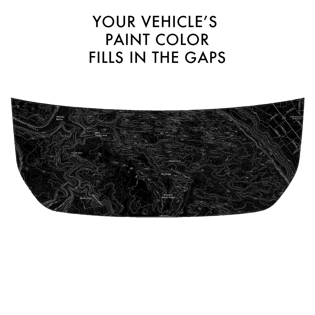Stealth Black Moab Topographic Map Hood Overlay (Printed Series) - 2021+ Bronco