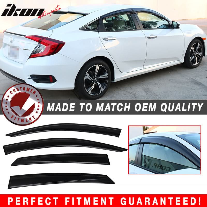 Fits 16-21 Civic X 10th Gen Sedan Roof Spoiler OE Window Visor ABS